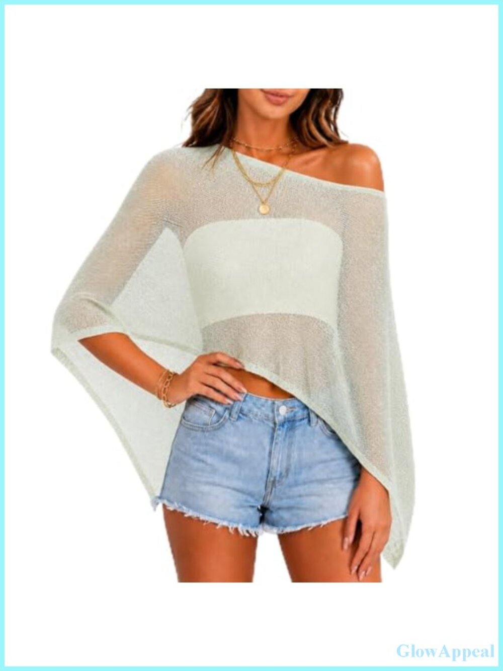 Sheer Knit Poncho Top Beach Cover Up Festival Shrug